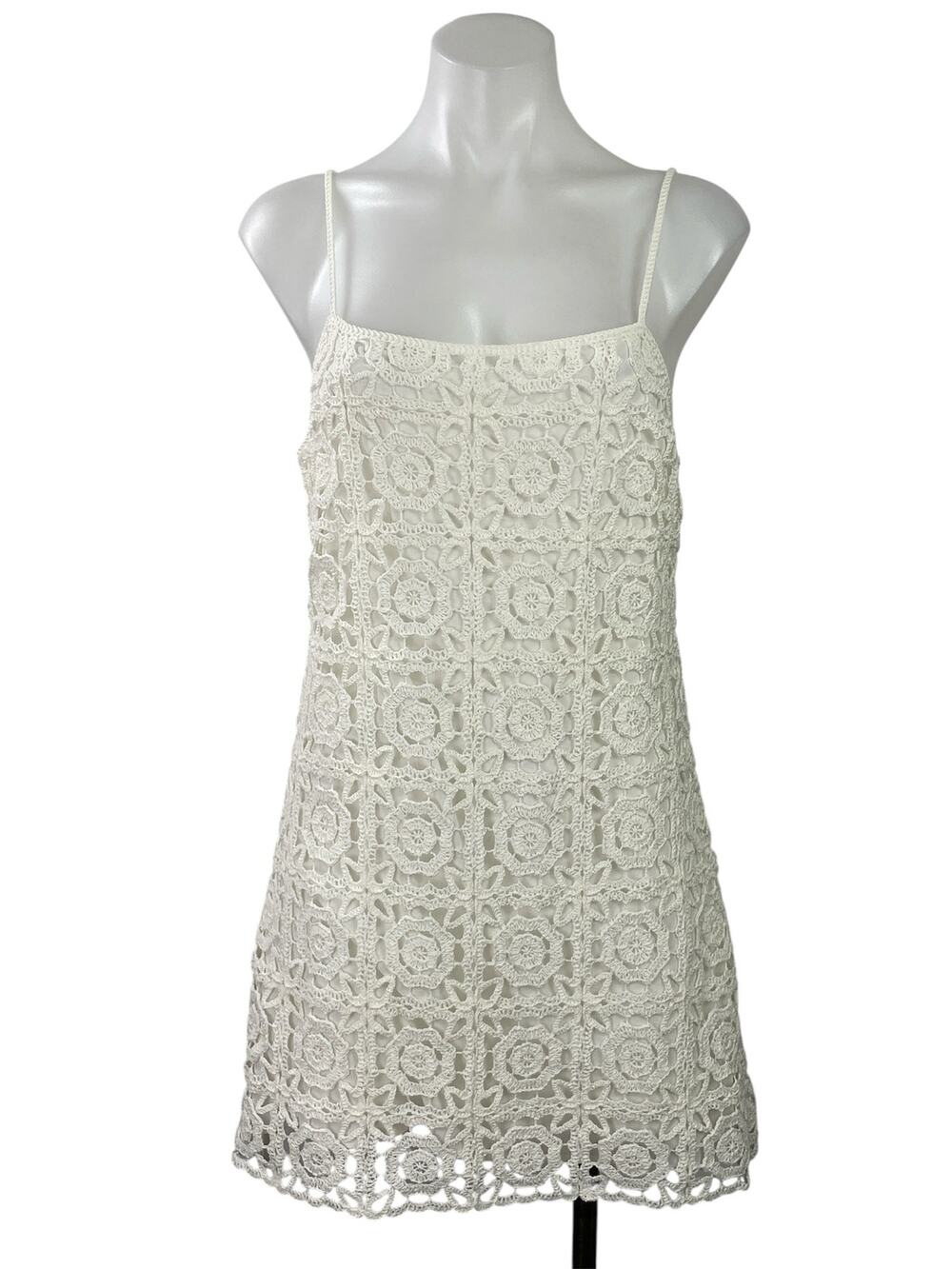 Urban Revivo White Sleeveless Floral Crochet Cami Camisole Mini Tank Dress Sz S